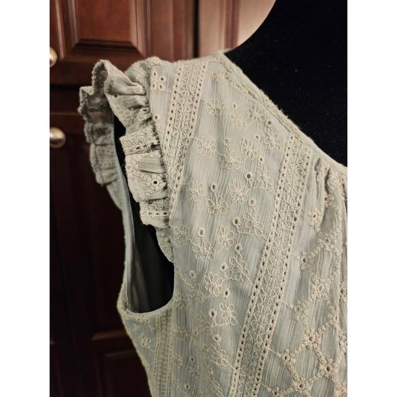Calvin Klein Summer Eyelet Midi Dress Sage Green Lined Size 8 - Picture 2 of 12